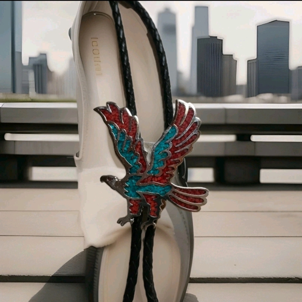 Source Unknown Multicolor Eagle Bolo Tie - image 1